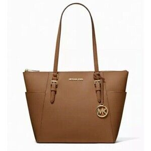 New Michael Kors Charlotte Large Shoulder Tote Saffiano Leather Luggage